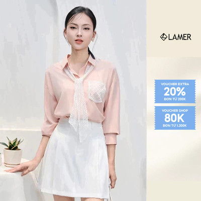 Áo sơ mi nữ basic dáng suông freesize phối túi ốp ren ( KHÔNG KÈM KHĂN ) VIEN TRAN V61H25Q024