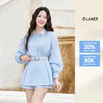 Áo Sơ Mi Nữ Dài Tay Kẻ Sọc Phối Ren LAMER O61H25Q005