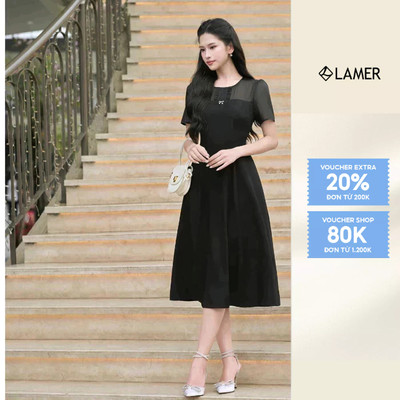Đầm Nữ Dáng Xoè Dài Cầu Ngực Phối Ren Đầm Công Sở Thanh Lịch LAMER O63L25H005