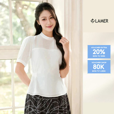 Áo Kiểu Nữ Dáng Peplum LAMER Cổ Tàu Tròn Chun Eo Cô Sở Thanh Lịch L61B26Q002