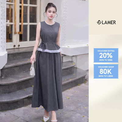 Áo Sát Nách Cổ Tròn Dáng Suông Đai Eo Phối Chân Váy Dài Dáng Xoè MCHIC D61B25H010 D62L25H005