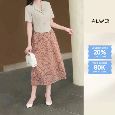 Chân váy nữ dáng xòe dập ly họa tiết LAMER L62L25H004