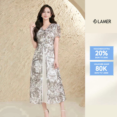 Đầm dáng maxi nữ dáng xòe cổ tim xẻ trước 2 lớp LAMER O63M25H013