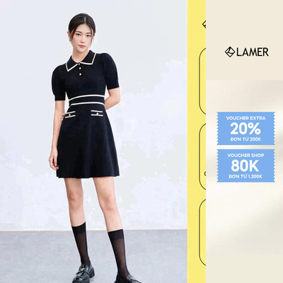 Đầm len dáng A VIEN TRAN phối màu tay bồng V63R23T001