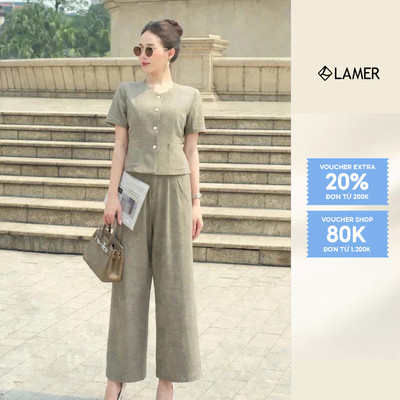 Áo Kiểu Nữ Công Sở Cộc Tay Dáng Ôm Phối Quần Ỏng Rộng Nữ Chun Sườn L65B25Q003 L64W24Q008