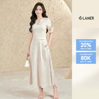 Áo Croptop Trang Trí Hoa Tay Áo Nữ Tính Phối Chân Váy Xòe Tròn Túi Dọc Thanh Lịch LAMER L62L25Q010, L61R25Q021