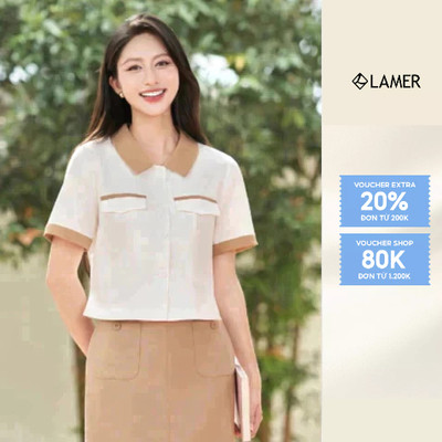Áo Sơ Mi Croptop Phối Màu Áo Kiểu Nữ Dáng Ngắn LAMER O65D25H001