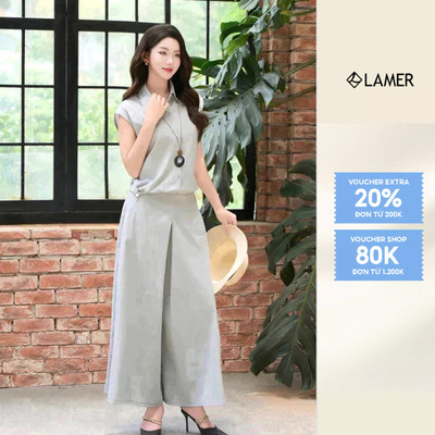Áo Sơ Mi Cổ Đức Sát Nách Dây Rút Phối Quần Ống Rộng Chun Sau LAMER O61H25H005 O64W25H001 L61H25H032 L64W25H003 (2 bản)