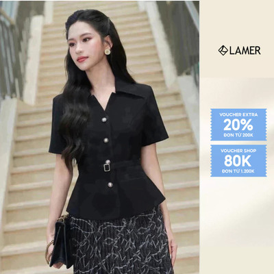 Áo Công Sở Nữ Dáng Peplum Cổ Bẻ Đai Eo LAMER L65D25Q005