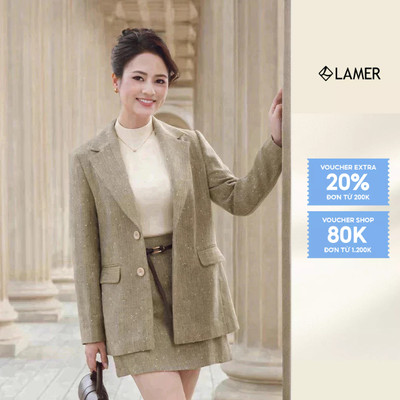[LAMER x VIỆT HOA] Áo Khoác Blazer Nữ LAMER Dáng Suông 2 Lớp, Chân Váy Dạ Dáng A Kèm Thắt Lưng O65B25T011 O66C25T001