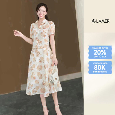 Áo Kiểu Nữ Cổ Đức Tay Bồng Hoạ Tiết Hoa Phối Chân Váy Dáng Xoè Dài O61H25H017 O62L25H003