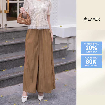 Quần Dáng Suông Cạp Chun Quần Ống Rộng Vải Gió Nhật LAMER O64W25Q004