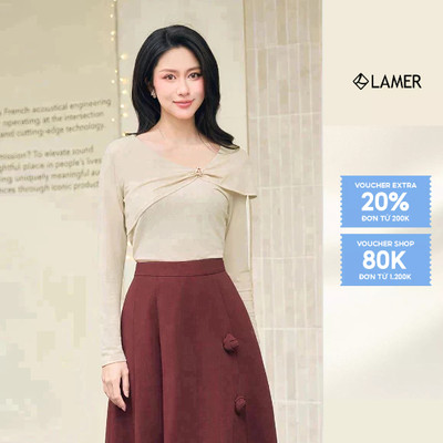 Áo Len Thun Peplum Dài Tay Cổ Tim Áo Kiểu Công Sở Nữ Dáng Ôm Thu Đông LAMER L61B25T016