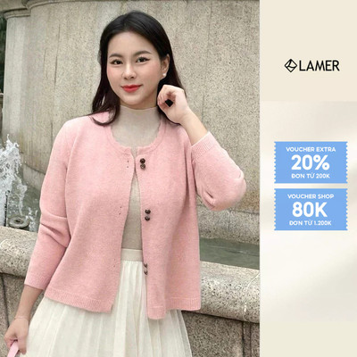 Áo Len Cardigan Cổ Tròn Cúc Đồng Hoa Hồng LAMER N65C24T156