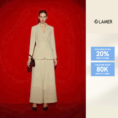 Áo Vest Nữ Dáng Ôm Nhẹ Hai Hai Lớp Cổ Hai Ve Kèm Phối Quần Ống Rộng Ly Xếp Sang Trọng LAMER S65B25T014, S64W25T002
