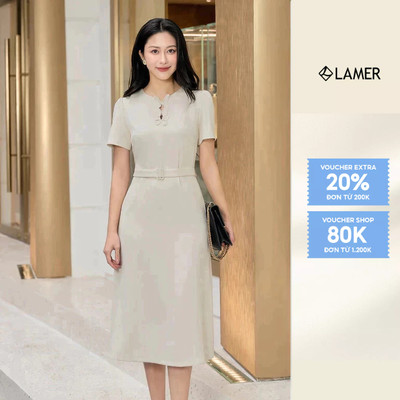Đầm Dáng Suông LAMER Đai Eo Đính Hoa Tiết Bướm Trang Trí Thanh Lịch O63T26Q001