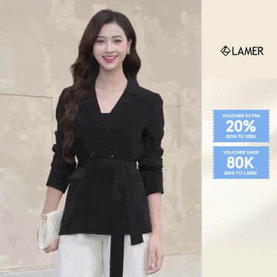 Áo Vest Nữ Dáng Suông Cổ 2 Ve Áo Blazer 2 Lớp Dài Tay Đai Eo L65B23T016