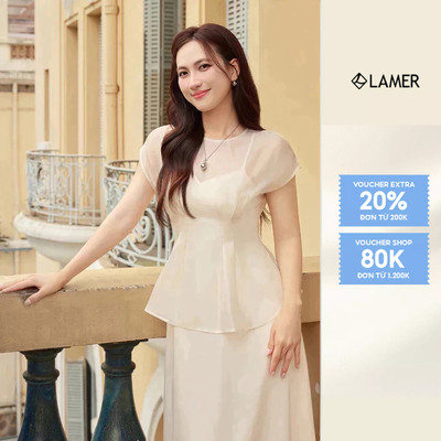 Áo Voan Cổ Tròn Vai Chờm Chiết Ly Eo Áo Choàng Khoác Ngoài Váy Đi Tiệc LAMER S61B26Q003