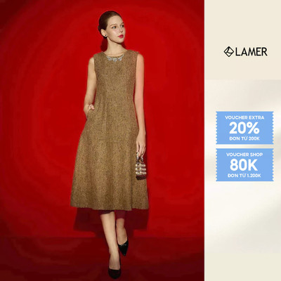 Đầm Dạ Hội Dáng Xoè Sát Nách Đầm Tweed Hàn Cổ Tròn Đính Đá Sang Trọng SHE'S BACK S63L25T002