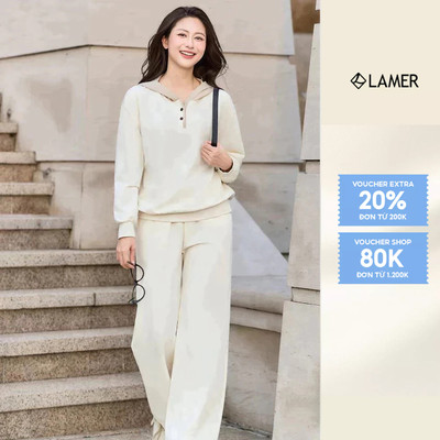 Áo Nỉ Phối Mũ Dáng Suông Dài Tay, Quần Nỉ Ống Rộng Cạp Chun LAMER O61O25T011 O64W25T002