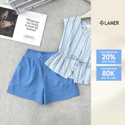 Set Áo sát nách cài cúc cổ tim, nhún sườn phối Quần short túi chéo MCHIC N66C25H031