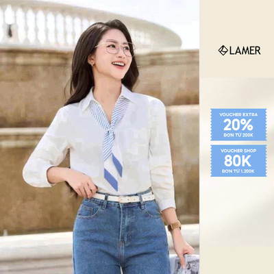 LAMER Áo Sơ Mi Nữ Dài Tay Công Sở Dáng Suông Kèm Khăn Có Thể Tháo Rời O61B26Q009