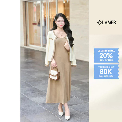 Áo Cardigan Cổ Tròn Phối Màu Phối Đầm Xoè Sát Nách Đệm Ngực LAMER L65C25T012 L63L25T003