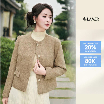 Áo Khoác Nữ Dạ Tweed Cổ Tròn Sang Trọng VIEN TRAN V65W24T020