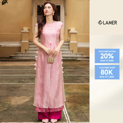 [LAMER X PHƯƠNG ANH ĐÀO] Áo Dài Cách Tân Phúc Hoa (Không Quần) Dáng Ôm Vai Chờm 5 Tà Cổ Tròn LAMER S61A25Q013
