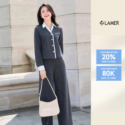 Áo Nỉ Da Cá Phối Sơ Mi Cổ Đức Phối Quần Nỉ Ống Rộng Cạp Chun Lamer O61O25T006 O64W25T002