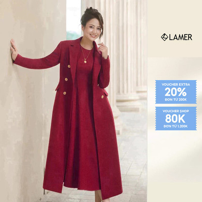 [LAMER x VIỆT HOA]Áo Khoác Dạ Tweed Dáng Dài Cổ Hai Ve Cúc Thật Phối Đầm Dạ Sát Nách Bổ Mảnh LAMER L65W25T022 L63L25T007