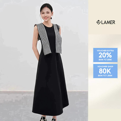 Đầm sát nách dáng xòe cotton phối khăn kẻ trẻ trung VIEN TRAN V66C25H002