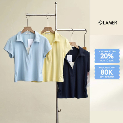 Áo Thun Nữ LAMER FASHION Cộc Tay Cotton Hè Cổ Bẻ Ôm Eo Công Sở O61B26H028