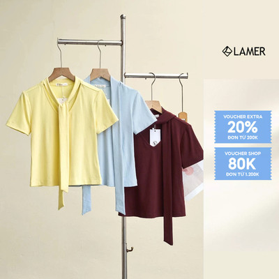 Áo Thun Nữ LAMER FASHION Cộc Tay Cotton Hè Phối Khăn Liền Cổ Công Sở O61B26H026
