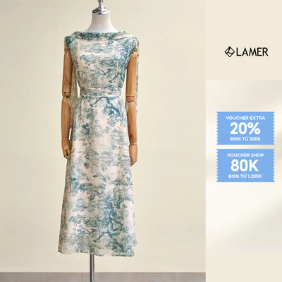 Đầm Maxi Dáng Dài LAMER FASION Xếp Nhún Eo Phối Khăn Vai Sang Trọng S63M26H008