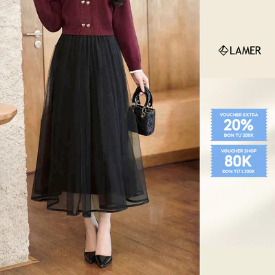 Chân Váy Dáng Xòe Phủ Lưới Viền Gấu LAMER N62L25Q019
