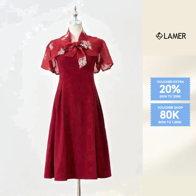 Đầm A cổ bẻ ngắn tay kéo khóa sau phối áo khoác cổ nơ LAMER L63L24Q048