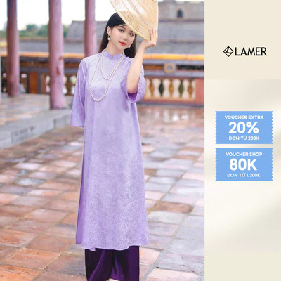 Áo dài nữ cách tân chất gấm, tay lỡ (KHÔNG KÈM QUẦN ) LAMER O61A24Q023