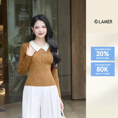 Áo Len Nữ Dáng Ôm Dài Tay Phối Cổ Áo Len Lông Thỏ Dày Dặn LAMER L61W25T002