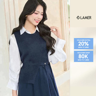 Áo Len Gile Cổ Tròn Vạt Chồng Kèm Đai Đính Cúc Tim LAMER O61W25Q022
