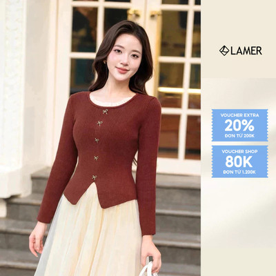 Áo Len Nữ Cổ Phối Bèo Cúc Nơ Trang Trí VIEN TRAN V61W25T002