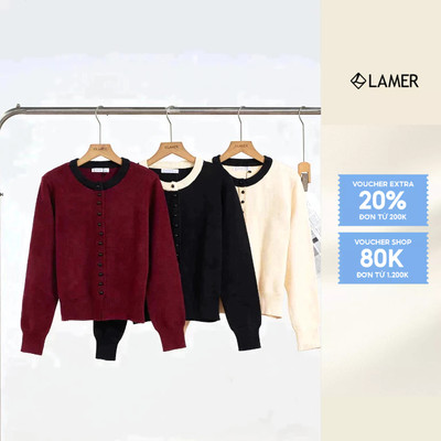 Áo len nữ cổ tròn dáng suông đính khuy thật Lamer S61W25T002
