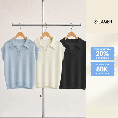 Áo Len Dệt Kim LAMER FASHION Cổ Bẻ Bổ Trụ Vai Bo Chờm Mchic O61W26Q022