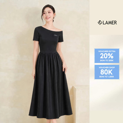 Đầm Dáng Xòe LAMER FASHION Cộc Tay Lệch Vai Cotton O63L26H009