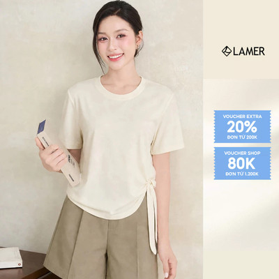Áo Thun Nữ LAMER FASHION Cộc Tay Chất Cotton Nhún Gấu Buộc Nơ O61S26H024