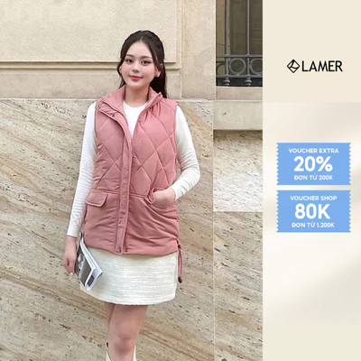 Áo gile phao nữ dáng suông cổ dựng Lamer O65P24T009