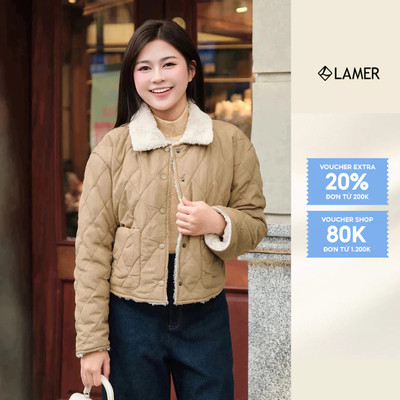 Áo Phao Nữ Phối Lông Dáng Ngắn Suông 2 Túi Ốp Đóng Cúc LAMER V65P25T008