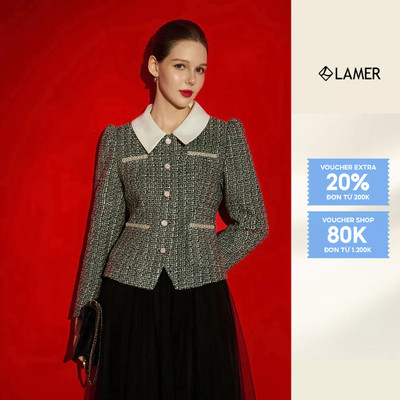 Áo Dạ Tweed Nữ Dáng Ôm eo Cổ Bẻ Phối Đính Cườm Trang Trí Sang Trọng LAMER L65W25T016