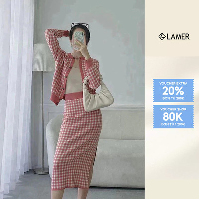 Áo Cardigan Len VIEN TRAN Kẻ Ô Cài Cúc V65C21T002
