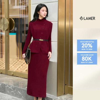 Áo Gile Dáng Suông Vạt Chéo Kèm Thắt Lưng, Đầm Len Suông Dáng Dài Cổ Lọ LAMER L66C25T005 L63T25T008
